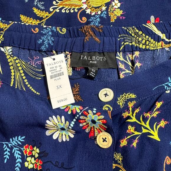 TALBOTS Skirt 3X NWT Navy Floral Print Button Front Cottagecore Chic Classic - Picture 2 of 5